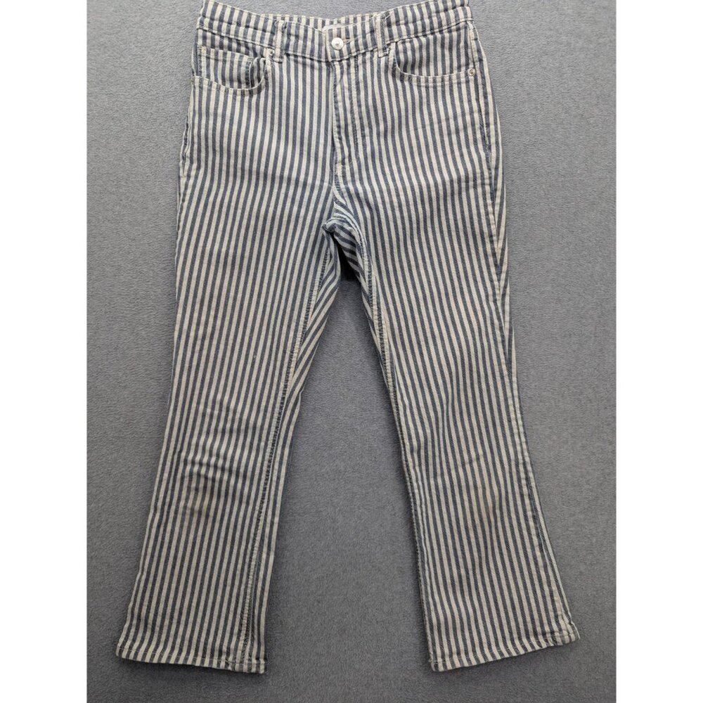 Zara Jeans Womens 8 Blue Striped Mid Rise Straight Leg Denim 5-Pocket Casual